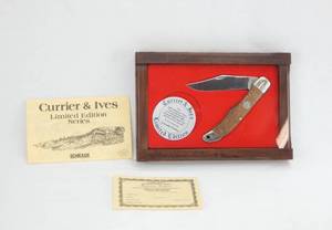 lot 82 image: Vintage Schrade Cutlery Currier and Ives Limited Edition The Lightning Express Trains Leaving The Junction Folding Knife