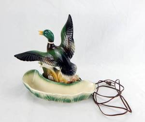 lot 94 image: Vintage 1950s Lane and Company Ceramic Mallard Duck Lamp With Planter Tray