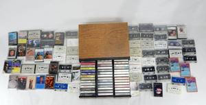 lot 182 image: Large Lot of Vintage Rock and Country Cassette Tapes and Storage Case