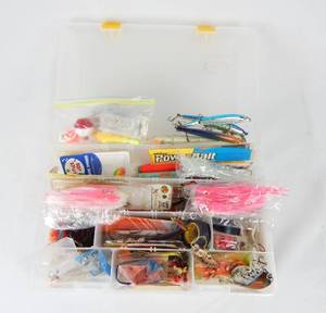 lot 125 image: Lot of Assorted Vintage Fishing Tackle and Tackle Box