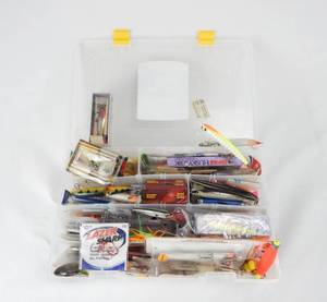 lot 128 image: Lot of Assorted Vintage Fishing Tackle and Tackle Box
