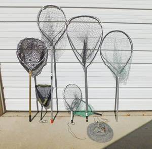 lot 144 image: Lot of Assorted Fishing Nets and Collapsible Fish Basket