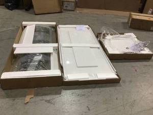 lot 18 image: Glamour 32 in. x 76.40 in. Corner Drain Corner Shower Kit in White and Satin Nickel by Glacier Bay Customer Returns See Pictures