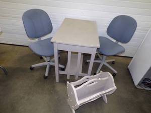Pair of Office Chairs, Table and Magazine Rack