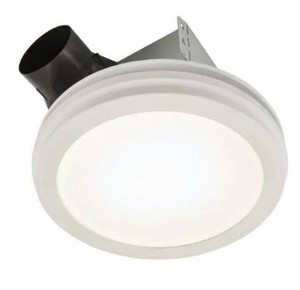 lot 748 image: Broan NuTone Roomside Series Decorative White 80 CFM Ceiling Bathroom Exhaust Fan with Round LED Panel and Beveled Frame ENERGY STAR AER80LWH