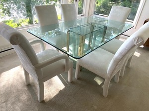 Contemporary Style Dining Room Table w Six Upholstered Chairs