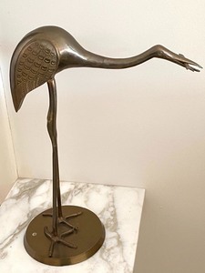 Brass Crane Figurine w Fish
