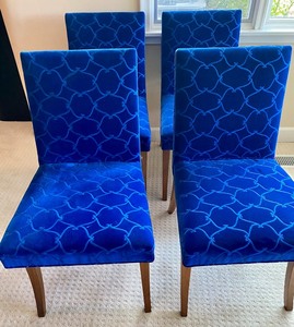 Set of Four Luxurious Blue Velvet Chairs