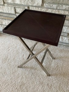 Small Accent Table with Silver Base and Faux Leather Top