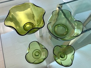 Four Pieces of Retro Olive Green Glassware