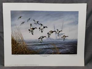 lot 62 image: Out of the Fog Canvasbacks by Rhynard Klingbeil Number 14791750