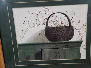 lot 112 image: Print of a Basket and Branches on a Wood Counter