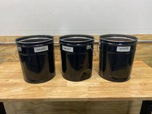 lot 55 image: GRAINGER APPROVED Lot of 3-  5.0 gal Steel Round Pails, Black