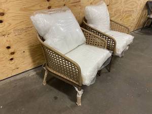 lot 14 image: HAMPTON BAY Coral Vista Brown Wicker Outdoor Patio Dining Chair with Bare Cushions (2-Pack)