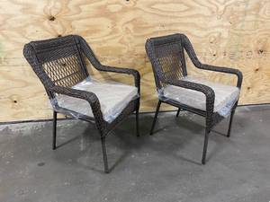 lot 15 image: STYLEWELL Mix and Match Wicker Outdoor Patio Stationary Lounge Chair with Putty Tan Cushions (2-Pack)