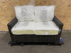 lot 19 image: HAMPTON BAY Laguna Point Brown Wicker Outdoor Patio Loveseat with Bare Cushions