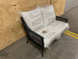 lot 69 image: HAMPTON BAY Bayhurst Black Wicker Outdoor Patio Loveseat with Bare Cushions