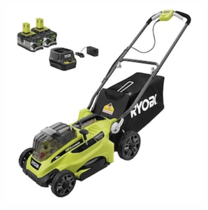 lot 102 image: RYOBI 16 in. ONE 18-Volt Lithium-Ion Cordless Battery Walk Behind Push Lawn Mower Two 4.0Ah BatteriesCharger Included