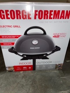 lot 2 image: GEORGE FOREMAN IO ELECTRIC GRILL IN GUN METAL WITH TEMPERATURE GAUGE. SEE PICTURES