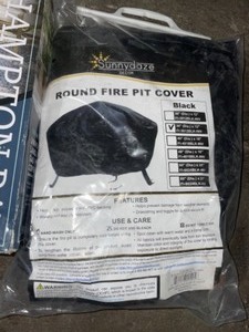 lot 4 image: SUNNYDAZE DECOR 36 IN. BLACK DURABLE WEATHER-RESISTANT ROUND FIRE PIT COVER. SEE PICTURES