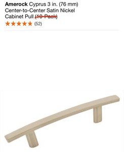 lot 21 image: AMEROCK CYPRUS 3 IN. (76 MM) CENTER-TO-CENTER SATIN NICKEL CABINET PULL. SEE PICTURES
