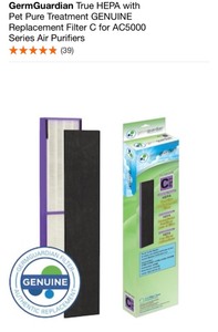 lot 39 image: GERMGAURDIAN TRUE HEPA WITH PET PURE TREATMENT GENUINE REPLACEMENT FILTER C FOR AC5000 SERIES AIR PURIFIERS. SEE PICTURES