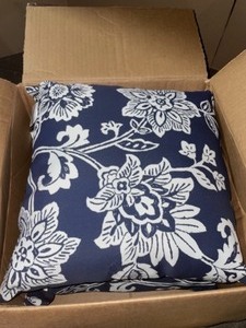 lot 40 image: ARDEN SOLUTIONS 16 IN. X 16 IN. SAPPHIRE ASHLAND JACOBEAN OUTDOOR SQUARE PILLOW (2-PACK). SEE PICTURES