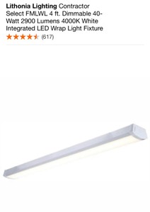 lot 43 image: LITHONIA LIGHTING CONTRACTOR SELECT FMLWL 4 FT. DIMMABLE 40-WATT 2900 LUMENS 4000K WHITE INTEGRATED LED WRAP LIGHT FIXTURES. SEE PICTURES