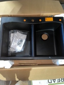 lot 61 image: KOHLER Kennon Dual Mount Neoroc Granite Composite 33 in. 1-Hole Double Bowl Kitchen Sink in Matte Black