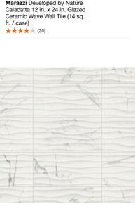 lot 71 image: MARAZZI DEVELOPED BY NATURE CALACATTA 12 IN. X 24 IN. GLAZED CERAMIC WAVE WALL TILE (14 SQ. FT.  CASE). SEE PICTURES