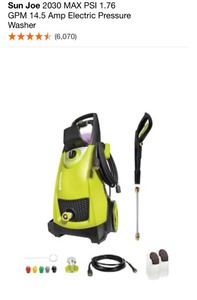 lot 76 image: SUN JOE 2030 MAX PSI 1.76 GPM 14.5 AMP ELECTRIC PRESSURE WASHER. SEE PICTURES
