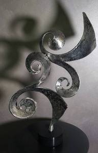 lot 98 image: Swirls of Textured Silver Ribbon Sculpture on Stand