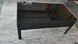 lot 66 image: Tempered Smoke Glass and Wicker Patio Cocktail Table