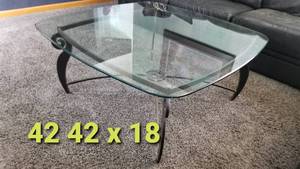lot 77 image: Swirling Iron Leg Cocktail Table with Glass Top