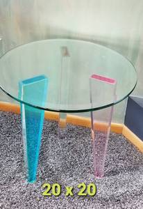 lot 86 image: Round Tempered Glass Side Table with Colored Acrylic Legs