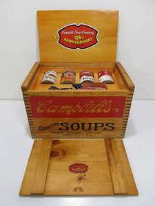 lot 19 image: Campbells Soup Company 125th Anniversary Set in Dovetailed Advertising Crate