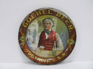 lot 23 image: Antique Pre-Prohibition Metal Advertising Tip Tray - Goebel Beer 