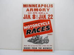 lot 28 image: Original Vintage 1950s-60s Minneapolis Armory Motorcycle Races Poster