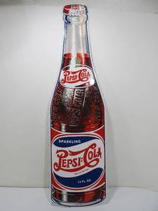 lot 30 image: Large Vintage Style PEPSI Diecut Metal Soda Bottle Sign