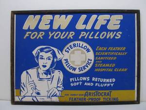 lot 31 image: Vintage 1940s Era New Life Feather Pillow Advertising Sign