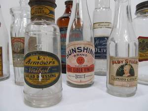 lot 38 image: Great Lot of Antique Paper Label Glass Advertising Bottles & Jars