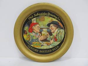 lot 40 image: Antique Pre-Prohibition Phil Schneider Brewing CENTURY BEER Advertising Tip Tray
