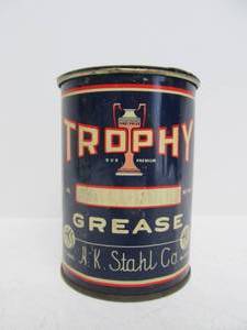 lot 69 image: Nice Vintage TROPHY 1lb Grease Can - H.K. Stahl Company
