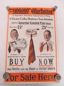 lot 78 image: Original 1910s Victor Collar Button Advertising Poster