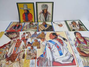 lot 179 image: Large Lot of Vintage 1950s Great Northern Railway Native American Prints Blotters etc