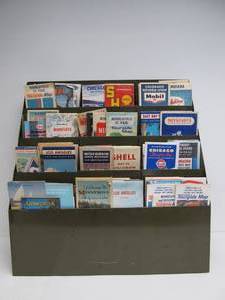 lot 201 image: Vintage Metal Industrial Brochure Stand FULL of Old Service Station Road Maps