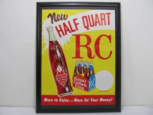 lot 203 image: Original Vintage 1950s-60s RC COLA Soda Advertising Poster - New Half Quart Bottles