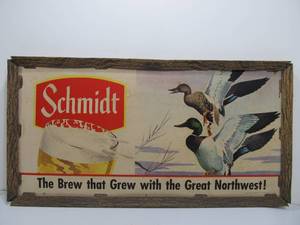 lot 210 image: LARGE Vintage 1950s SCHMIDT BEER Duck Hunting Beer Sign