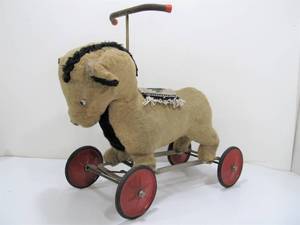 lot 222 image: Vintage 1930s Era Plush Ride-On Toy Horse by The Expert Doll & Toy Company 