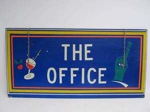 lot 105 image: Vintage Metal Tropical Design The Office Bar Sign